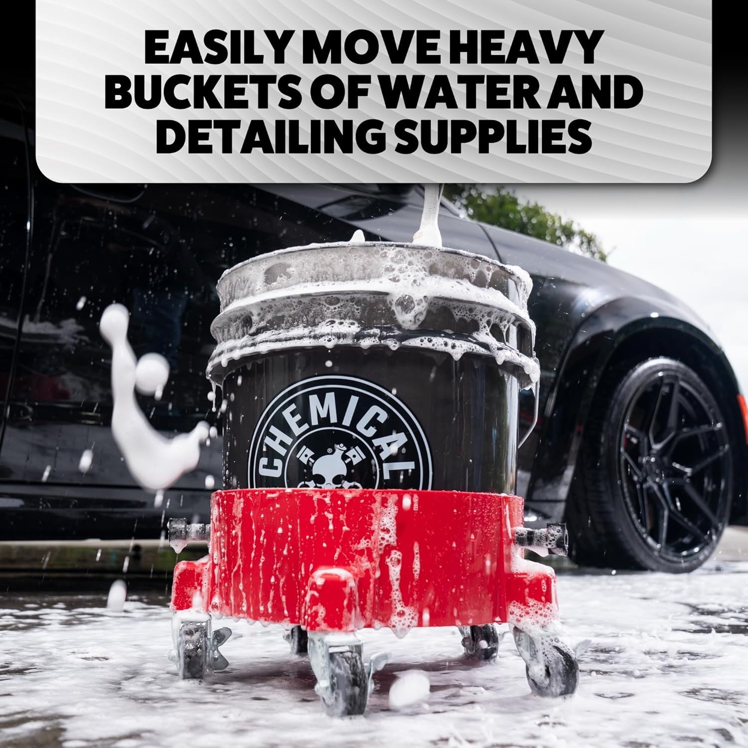 New Heavy Duty Bucket Dolly 5 Wheels 360° Rolling Cart Car Wash Garage