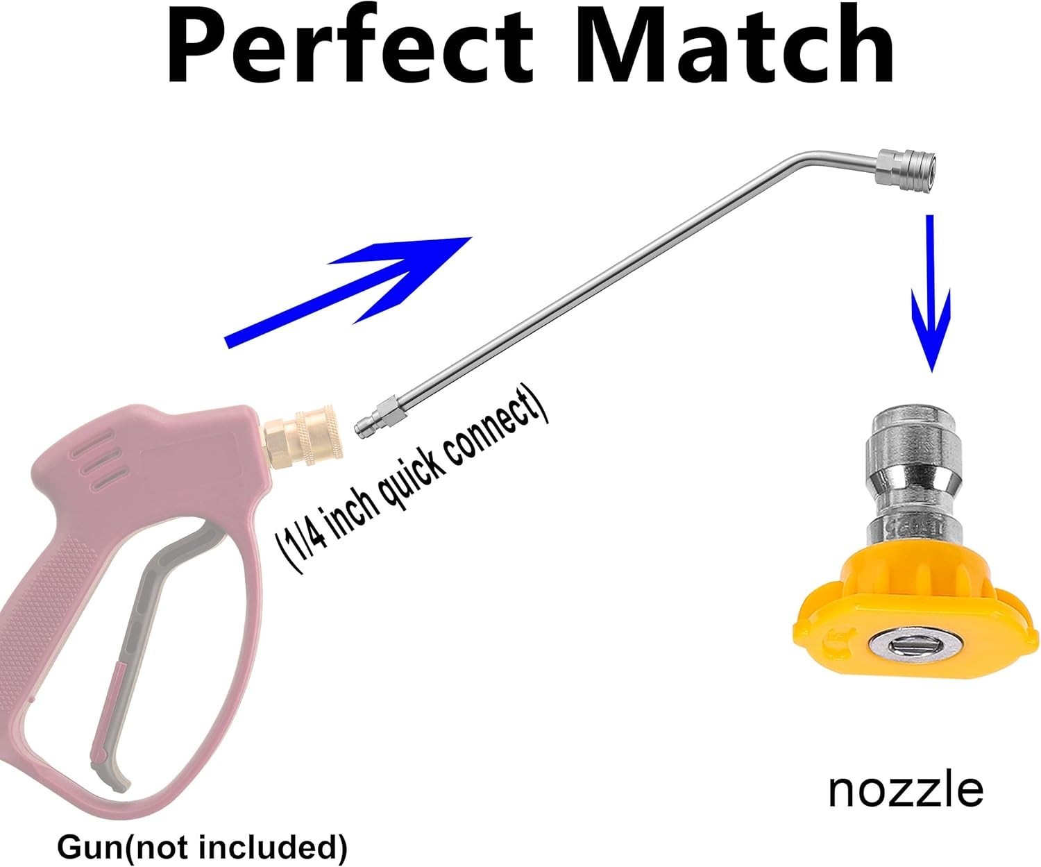 45° Curved Pressure Washer Extension Wand with Quick Connect & Brass Fittings