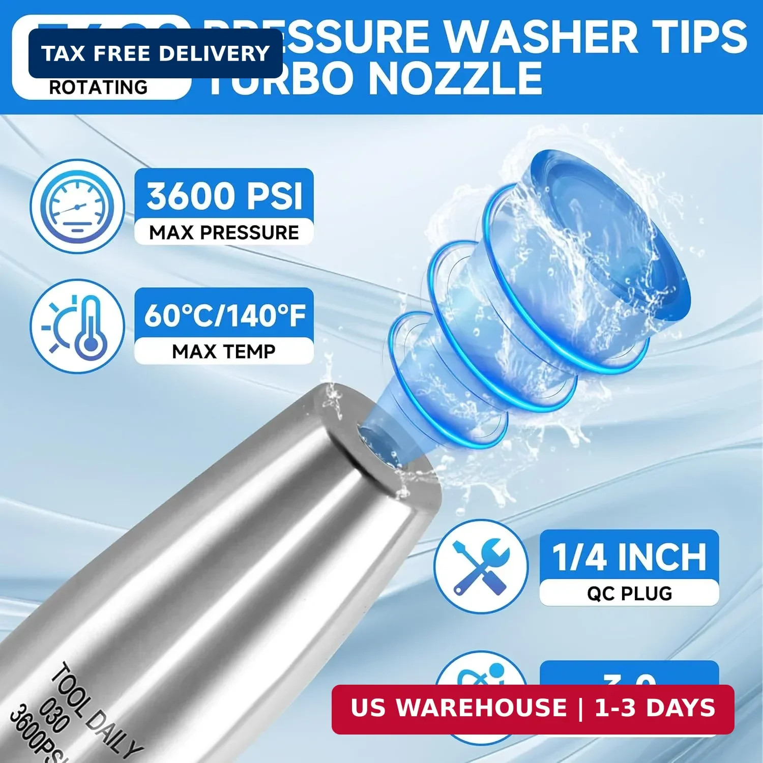 Tool Daily Turbo Nozzle Pressure Washer Stainless Steel, 360° Rotating Pressure