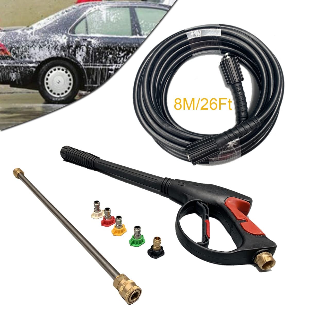 8-Part Pressure Washer Gun Replacement Kit, 8m Hose Wand 26 Ft 3000 PSI High …