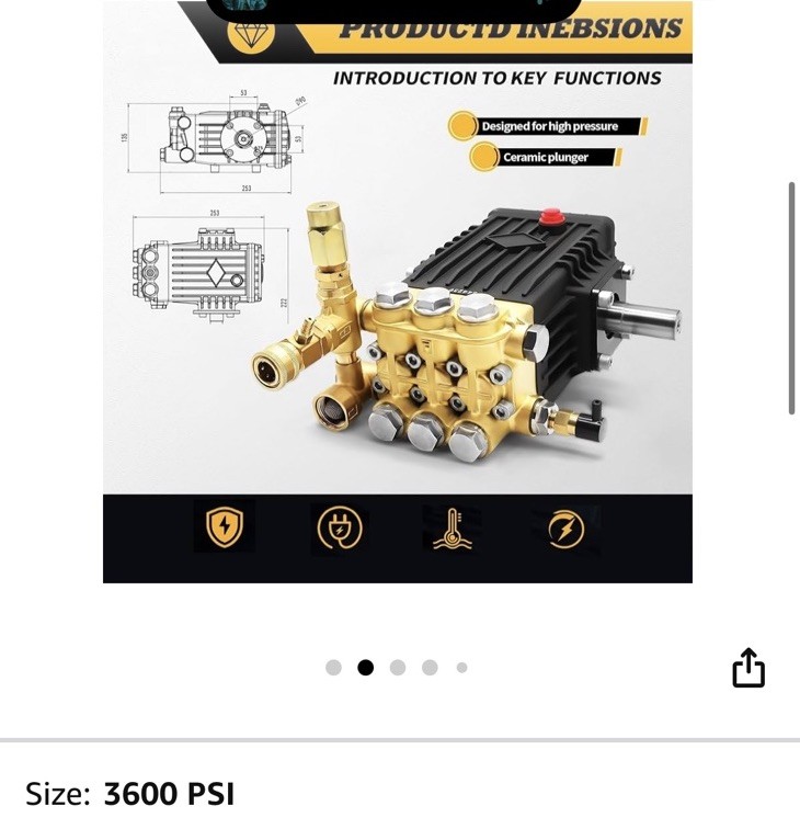 3600 PSI Pressure Washer Pump 5 GPM Plunger Washer