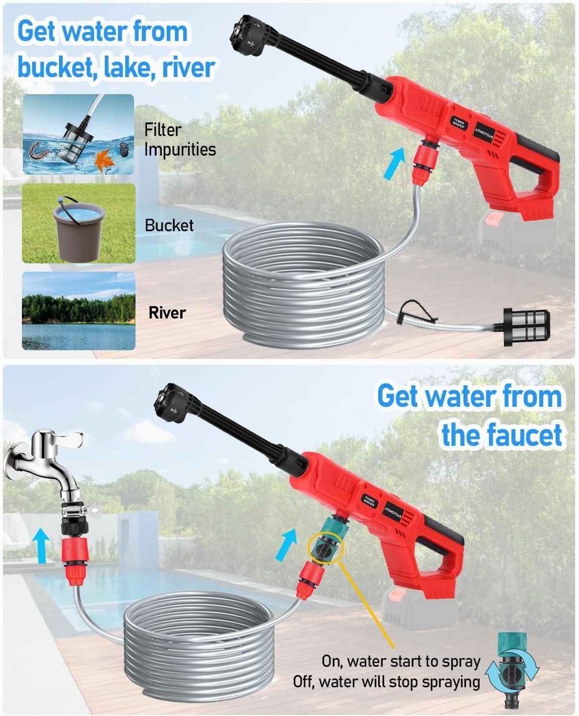 Cordless Pressure Washer for Milwaukee 18V Battery, 700 PSI Portable Handheld
