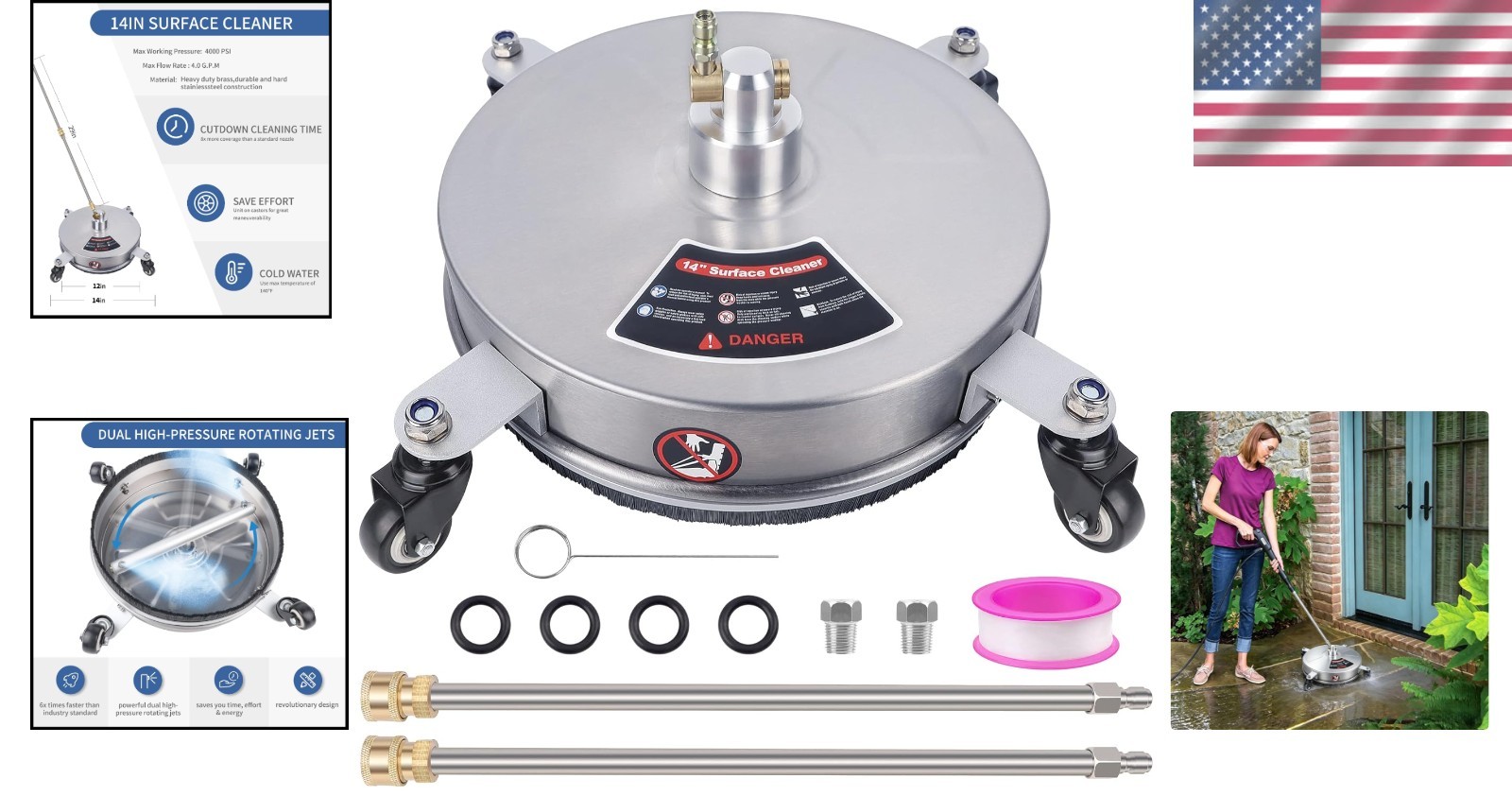 Heavy-Duty 14″ Pressure Washer Surface Cleaner – Fast & Effective Cleaning