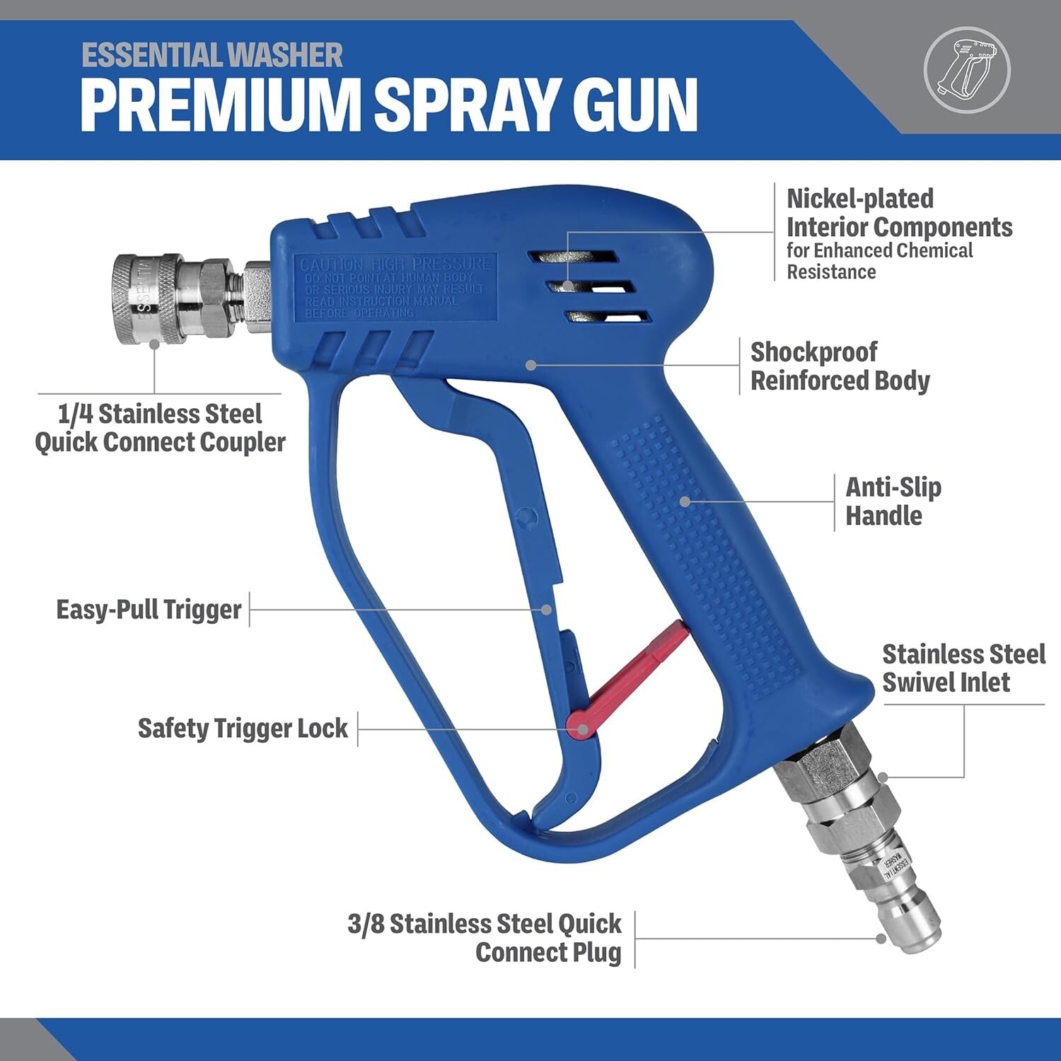 Reliable Compact Pressure Washer Gun – Stainless Steel Swivel – Stubby Design
