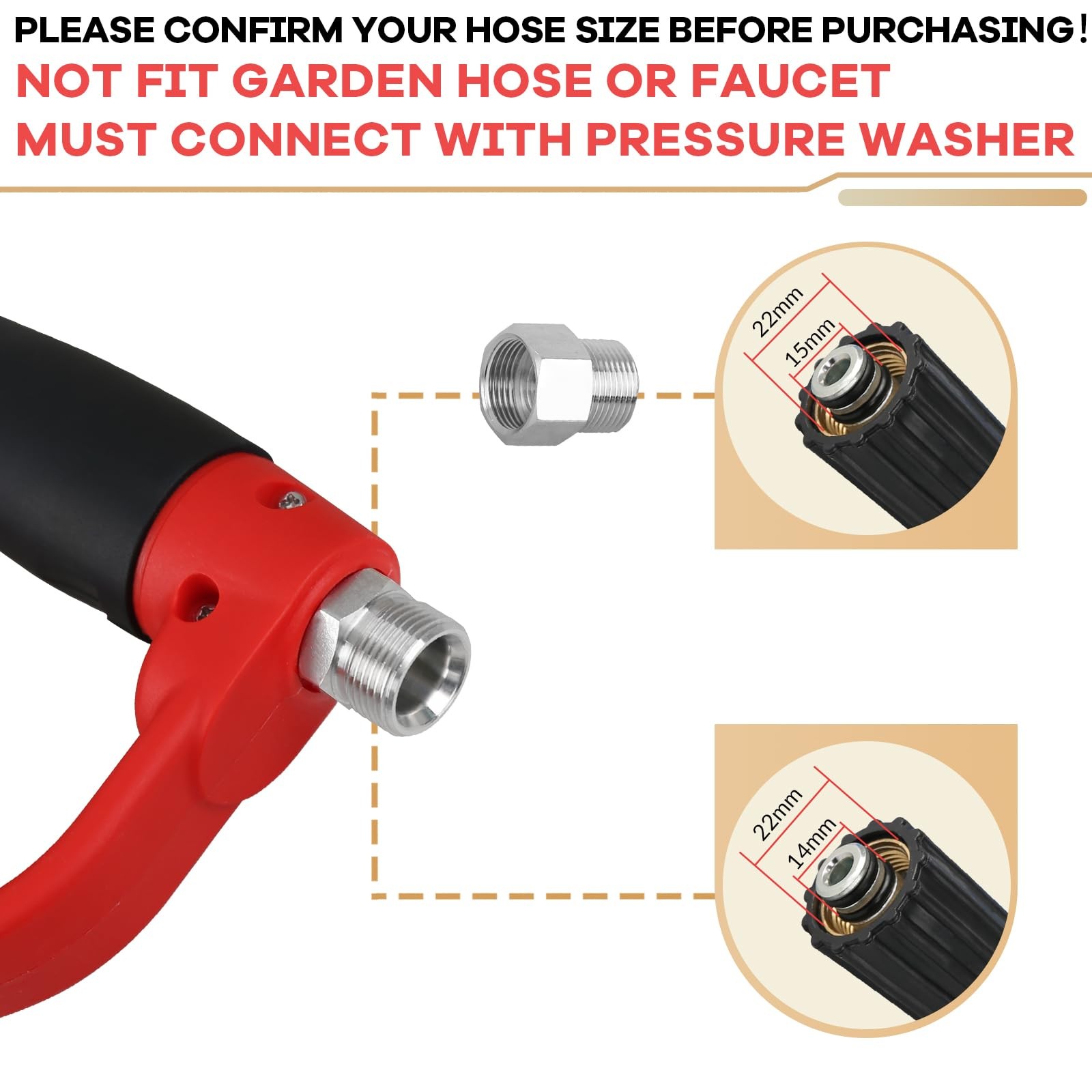 Pressure Washer Gun Extension Replacement Wand M22 Fitting 5 Nozzle Tips