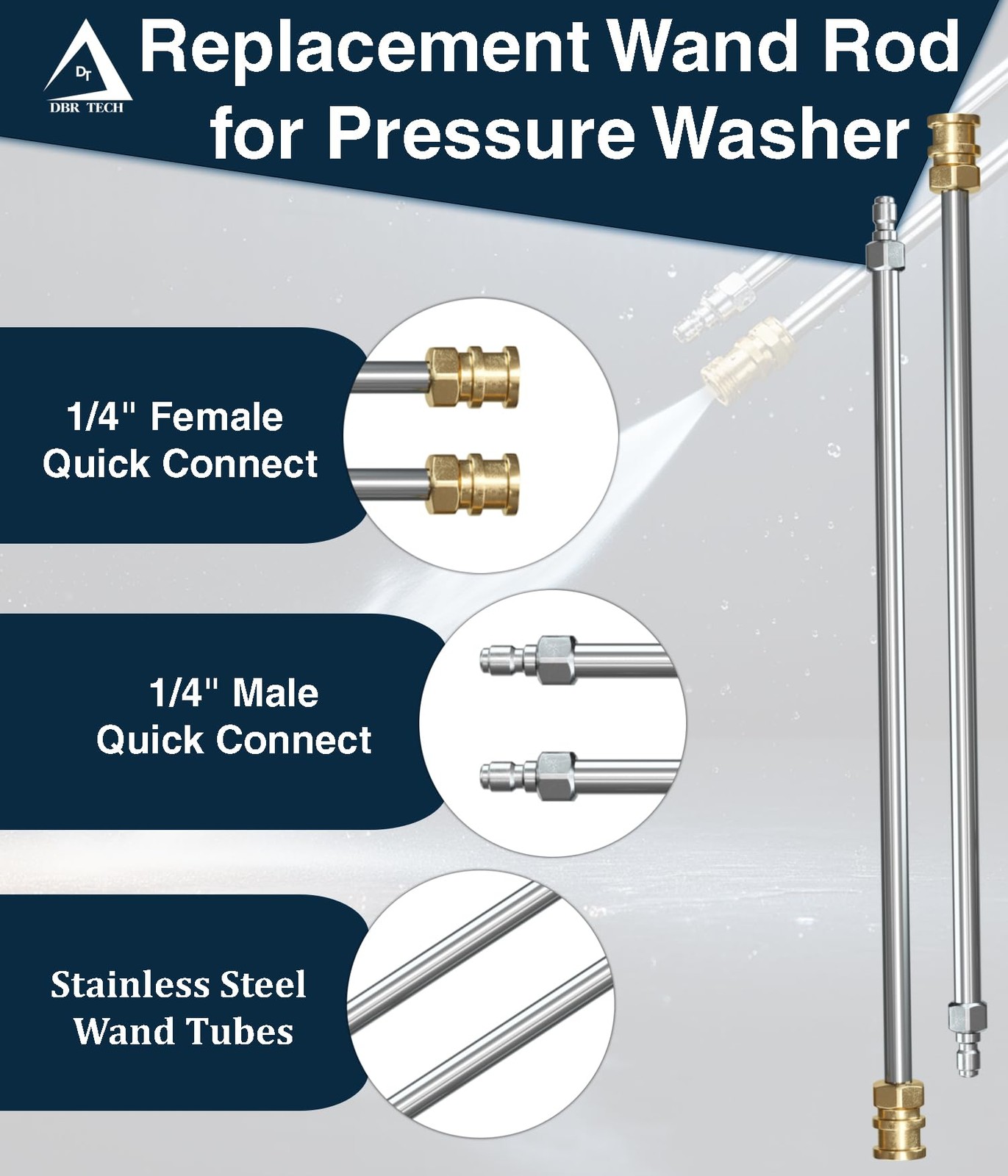 2 Pack 17 Inch Stainless Steel Pressure Washer Extension Wand 1/4″ Quick Connect