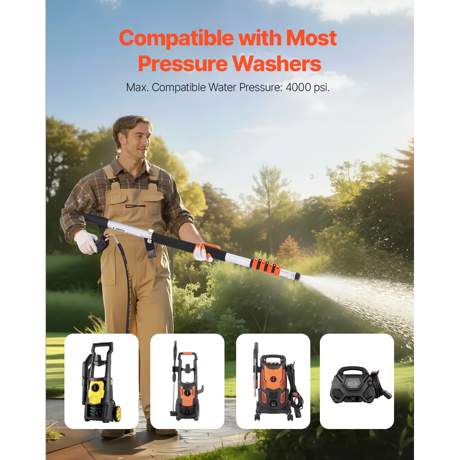 Uimoso Telescoping Pressure Washer Wand, 24 ft, 4000 psi, 7 Spray Nozzles