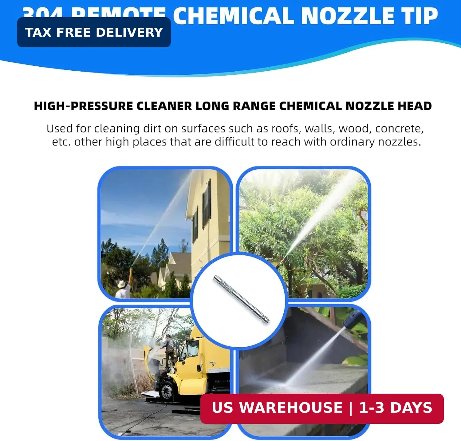 Pressure Washer Long Range Chemical Nozzle for Shooter Tip Power Washer 304 Stai