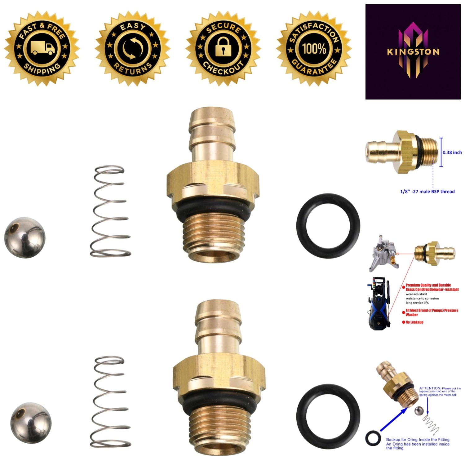 Replacement Chemical Injector Set for Pressure Washer Pumps – Brass Construction