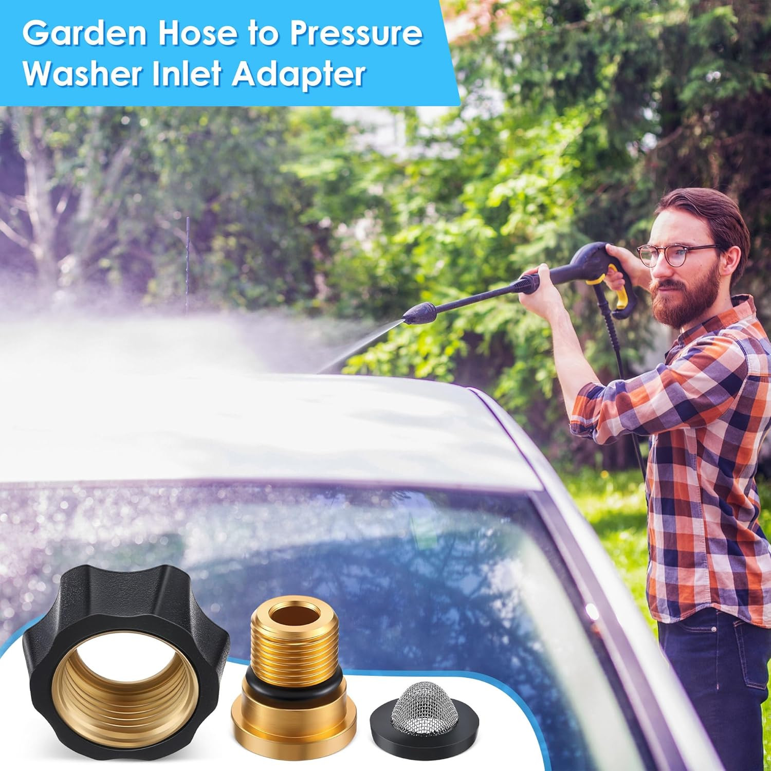 1 Pack Garden Hose to Pressure Washer Adapter 3/4″Female to 3/8″ Male Water Inle