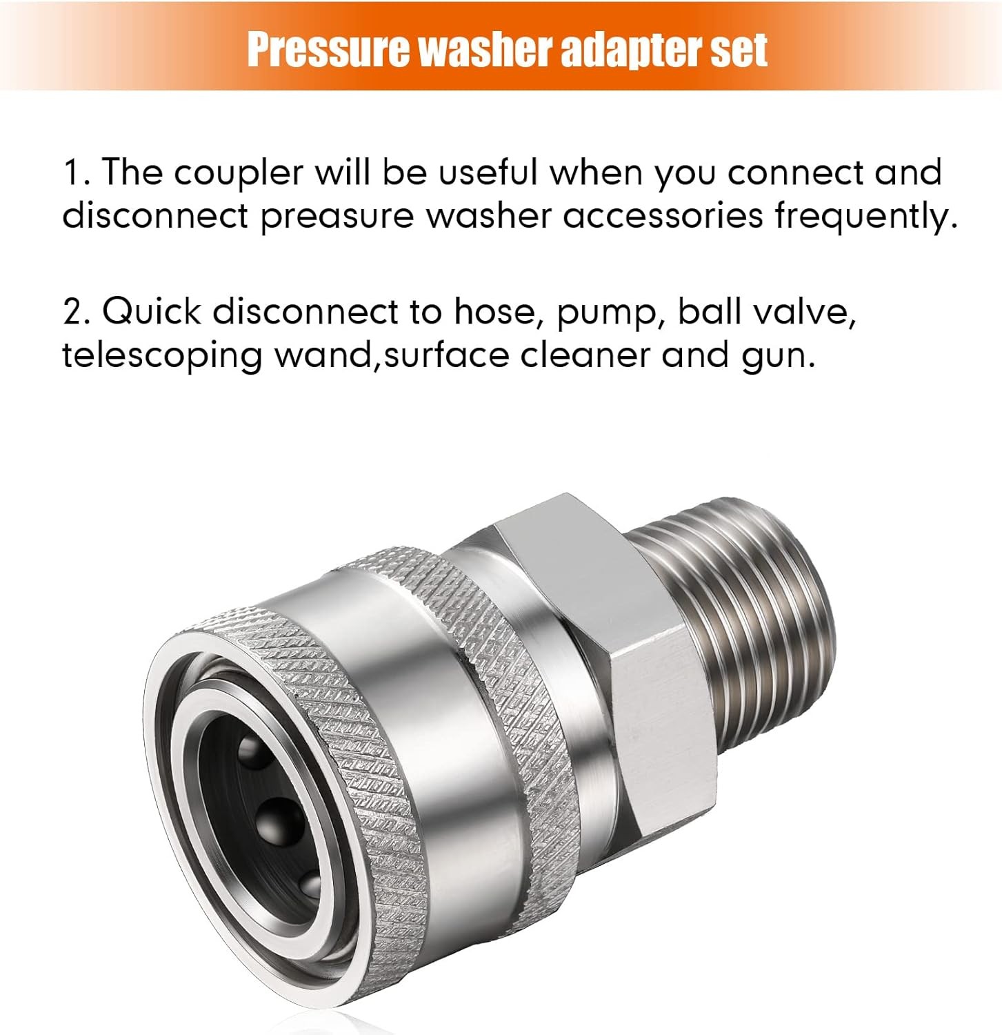 NPT 3/8 Inch Stainless Steel Male and Female Quick Connector Kit Pressure Was…