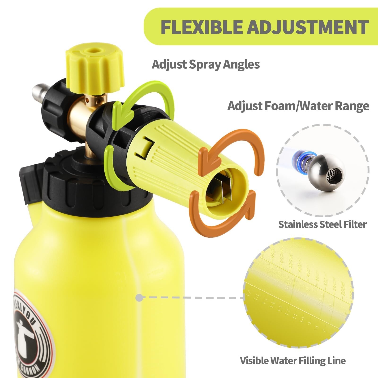 Foam Cannon up to 4500 PSI, Pressure Washer Foam Cannon with 1/4” Quick Connect