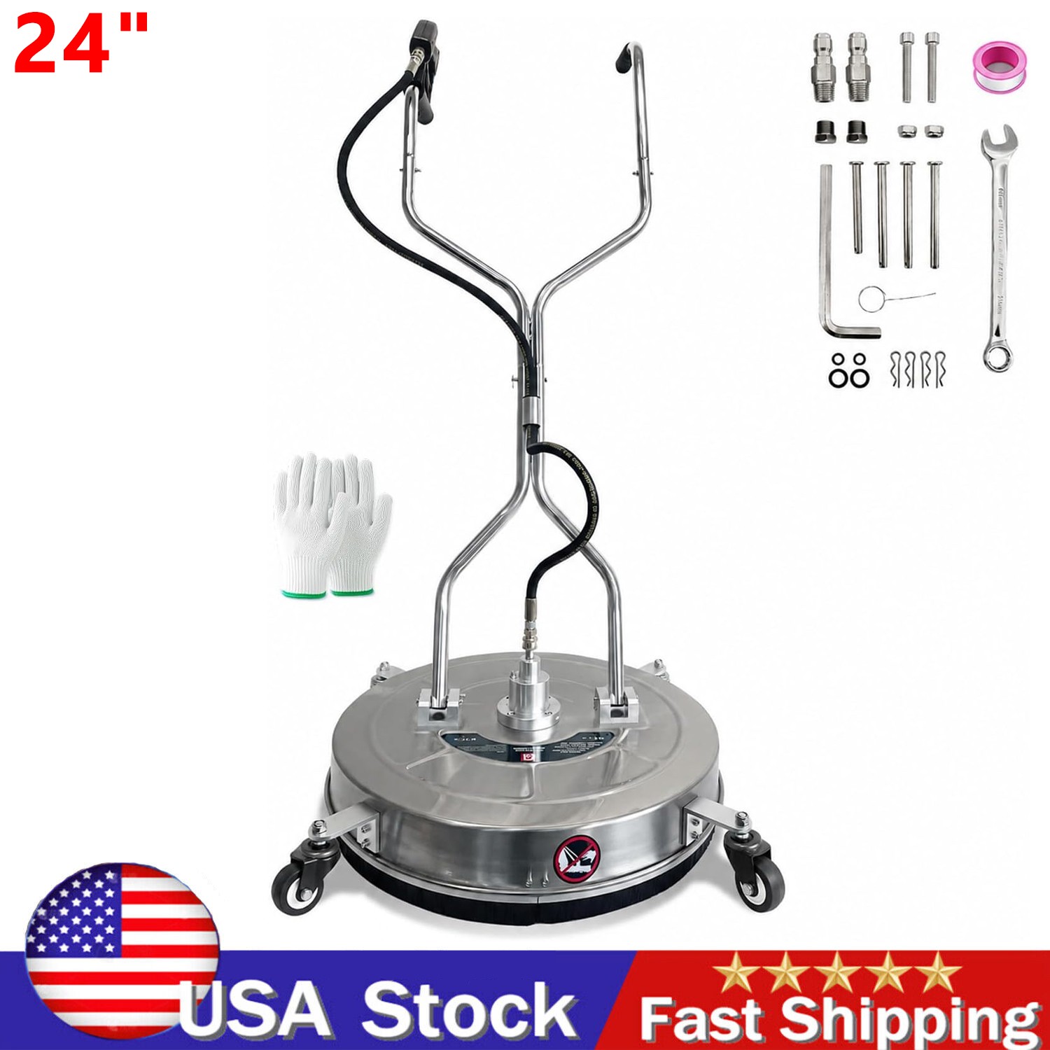 24″ Pressure Washer Surface Cleaner 4900PSI w/ 4 Wheels & 2 Handles for Driveway