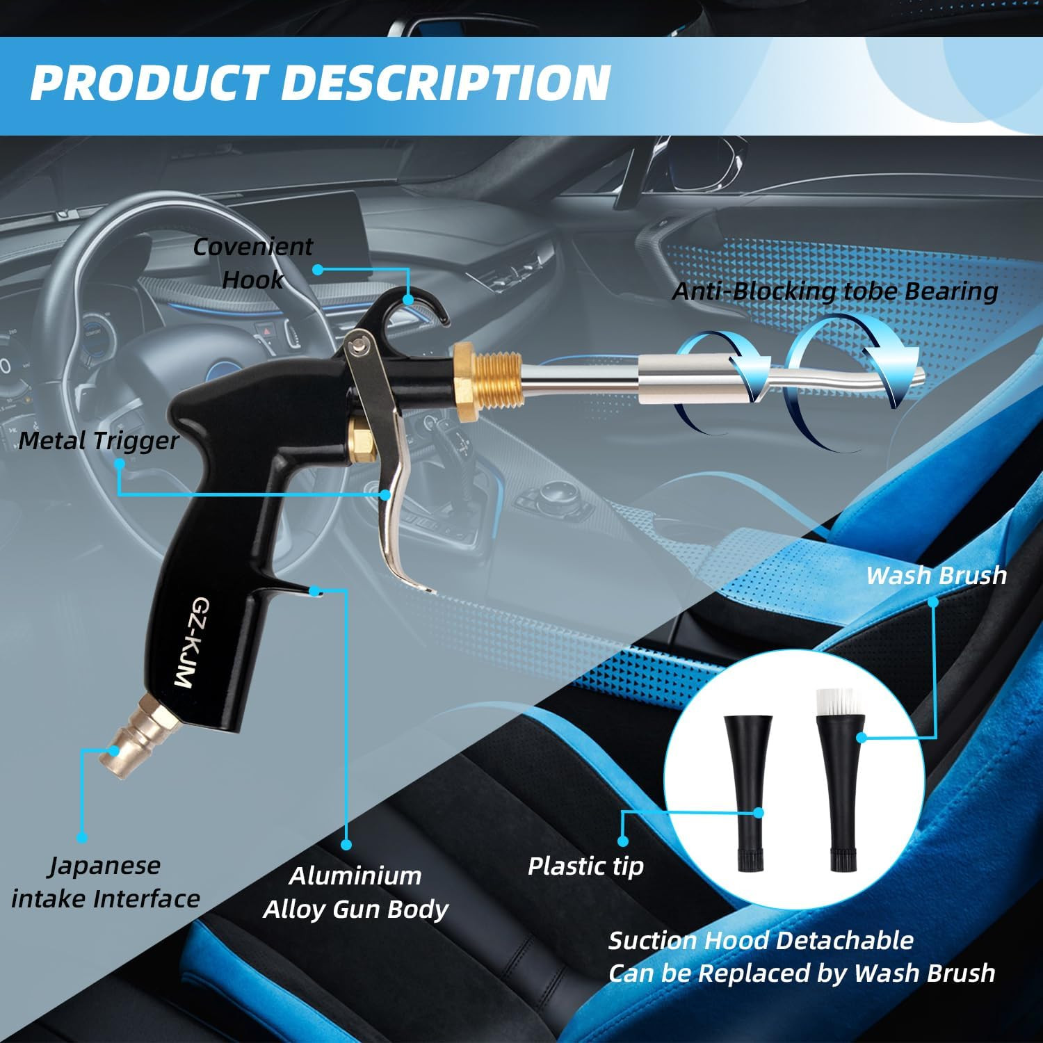 High Pressure Car Interior Spraying Washing Gun with 2 Set Nozzle Sprayer Connec