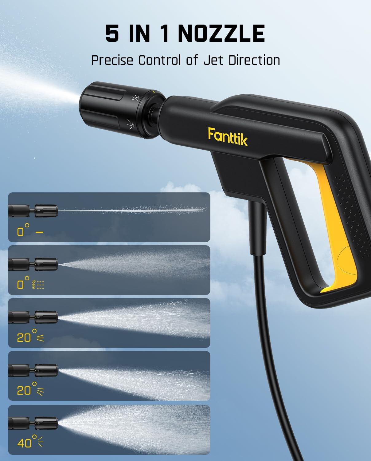 NB8 Fold Cordless Electric Pressure Washer w/3.2Gal Tank, 5-in-1 Nozzle, Max 220