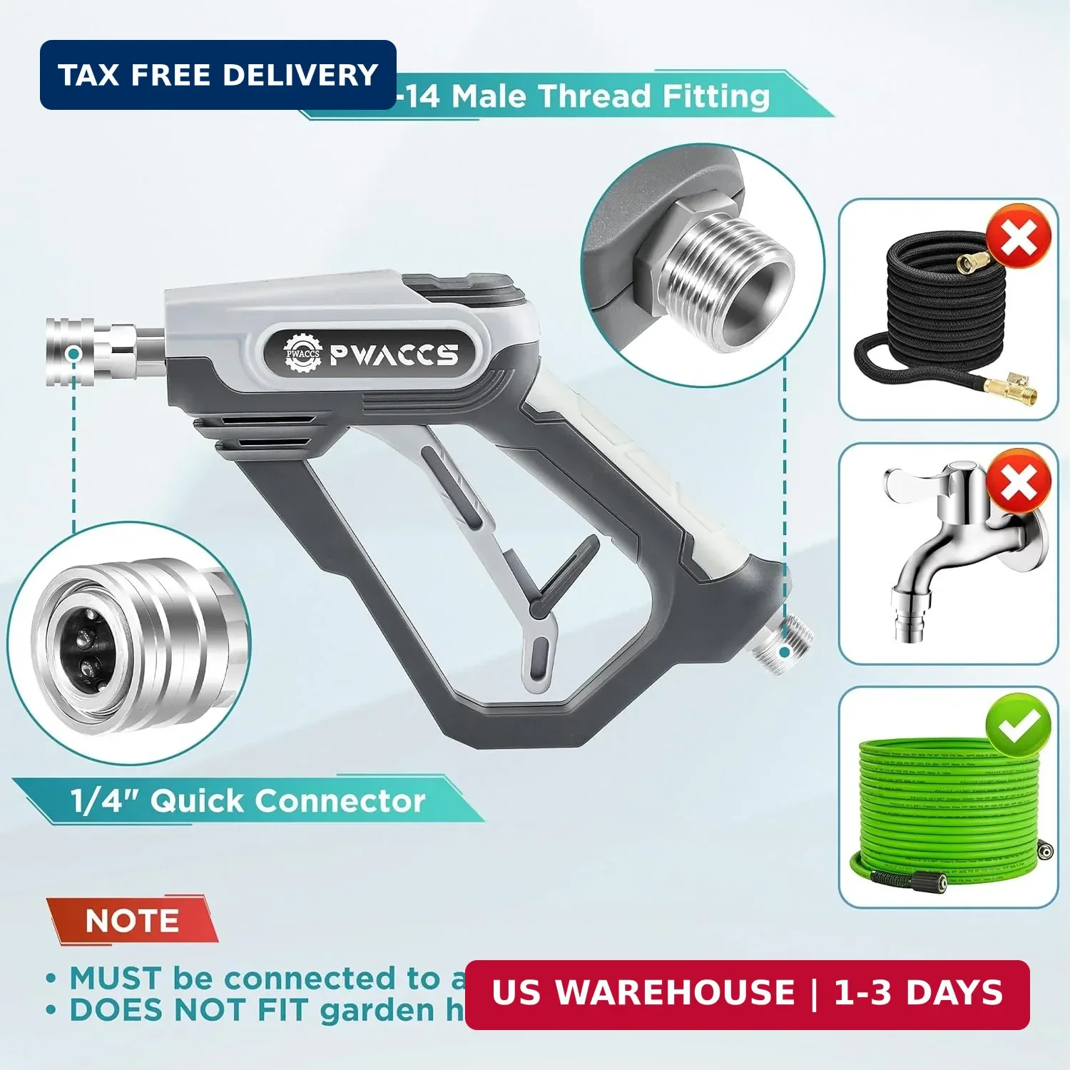 PWACCS Pressure Washer Foam Gun with Dual Connector Accessory, Short Power Washe