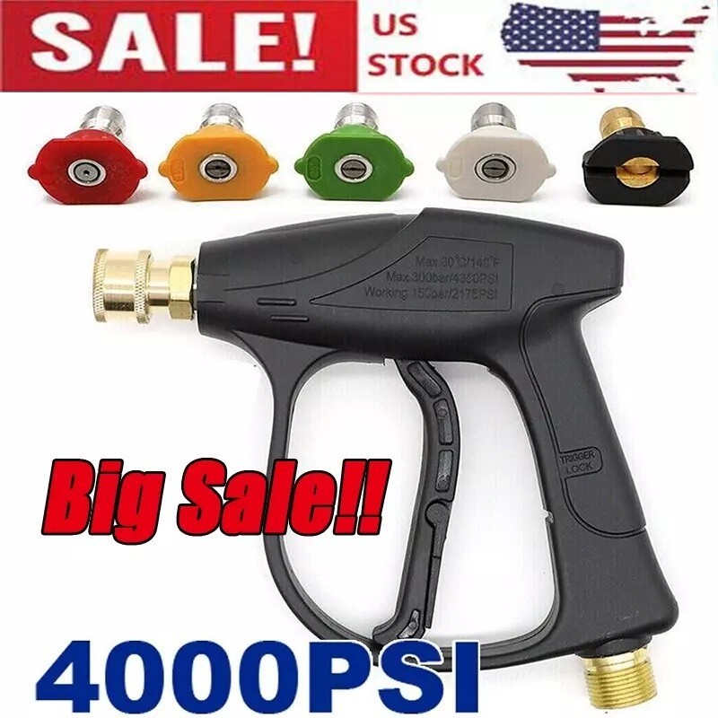 1/4″ High Pressure Washer Gun 4000 PSI Car Wash Foam Spray Short Wand w/5 Nozzle
