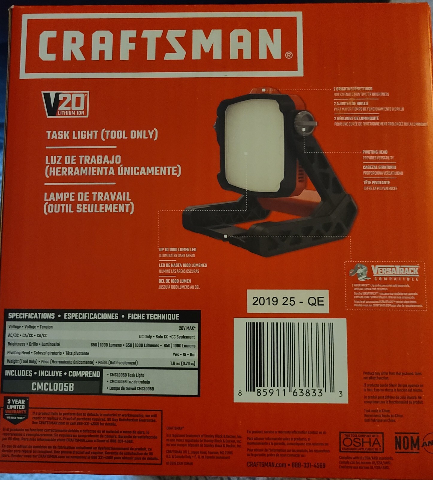 Craftsman V20 Battery Powered Pressure Washer – 350 PSI- SEALED *ALSO TASK LIGHT