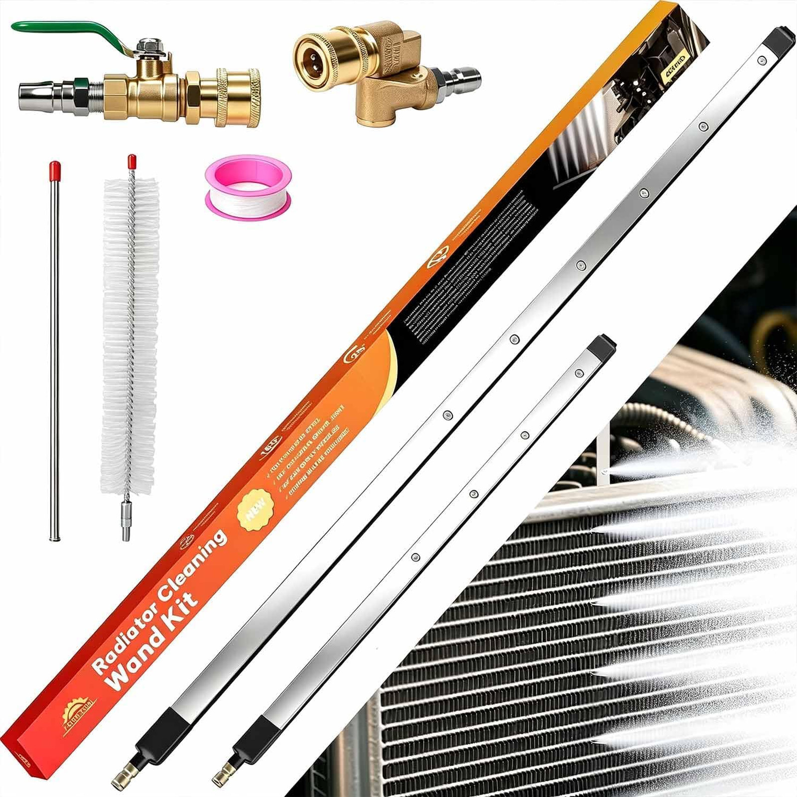 40 Inch and 24 Inch Radiator Cleaning Wand Set with Dual-Mode Nozzles 25 Degree