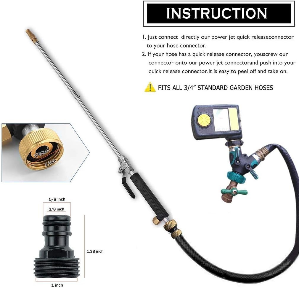 Hydro Jet High Pressure Power Washer: Extendable Stainless Steel Wand & Nozzle