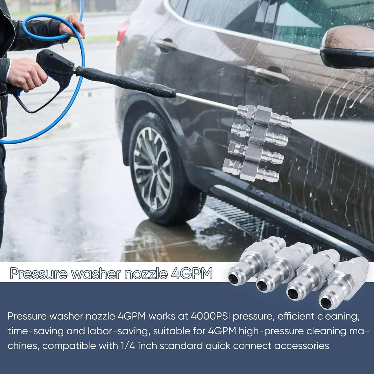 Pressure Washer Nozzle 4 GPM, Jrod Washing Nozzle 4 Way Tip Holder for Soft Wash