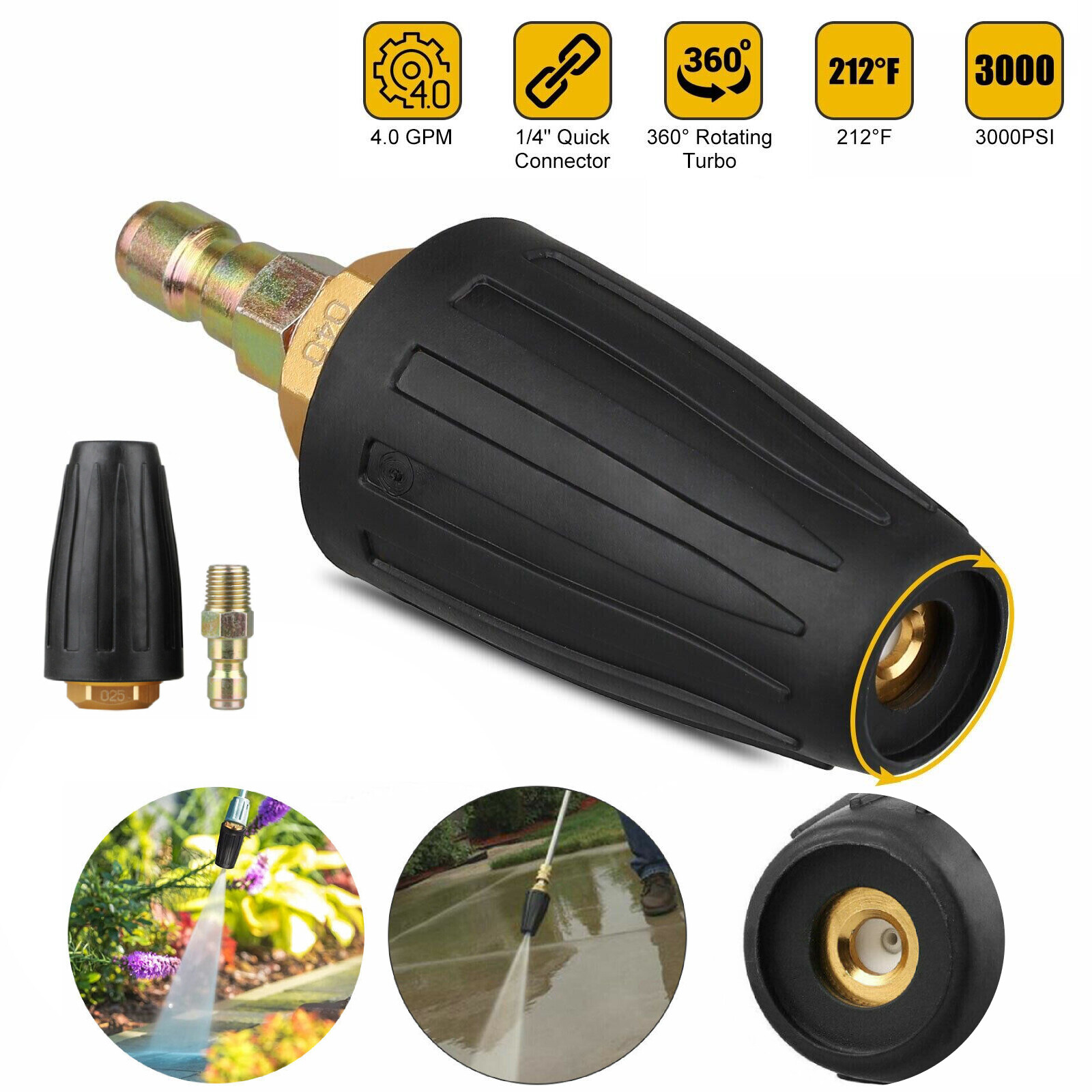 1/4″ High Pressure Washer Rotating Turbo Nozzle Spray Tip 4.0 GPM 3000 PSI Quick