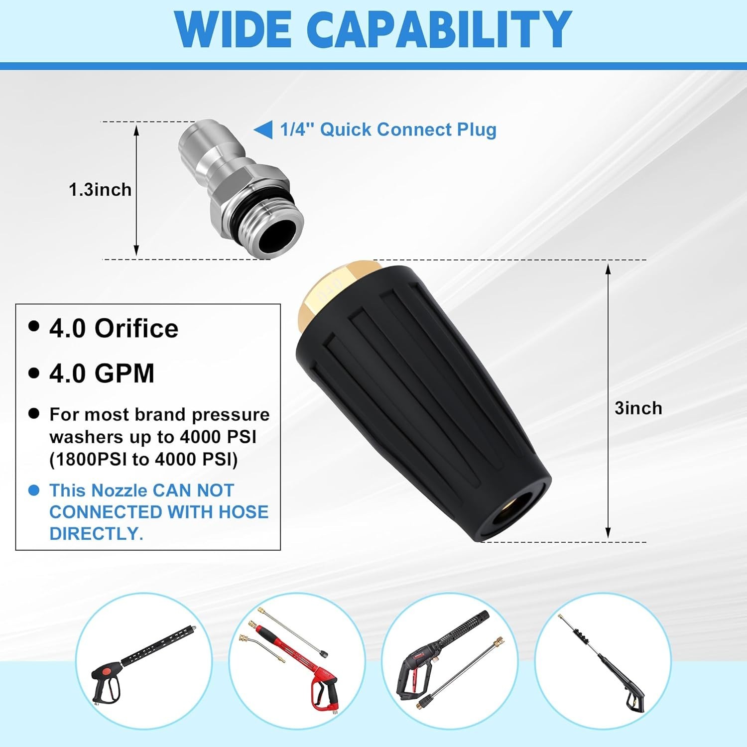Turbo Nozzle Pressure Washer, Premium 4000 PSI Max Rotating Pressure Washer Nozz