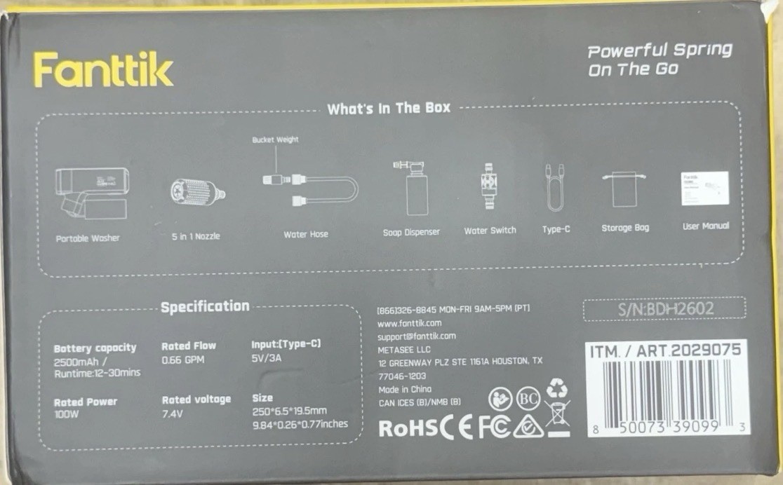 Fanttik K200 Flip Cordless Portable Pressure Washer 5-in-1 Nozzle/New Sealed