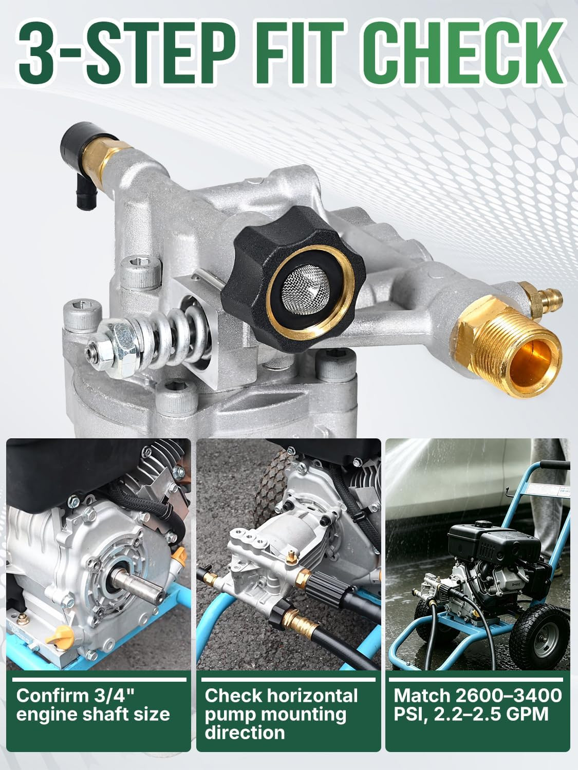 Pressure Washer Pump, 3/4″ Shaft Horizontal Power Washer Pump, 3400 PSI 2.5 GPM
