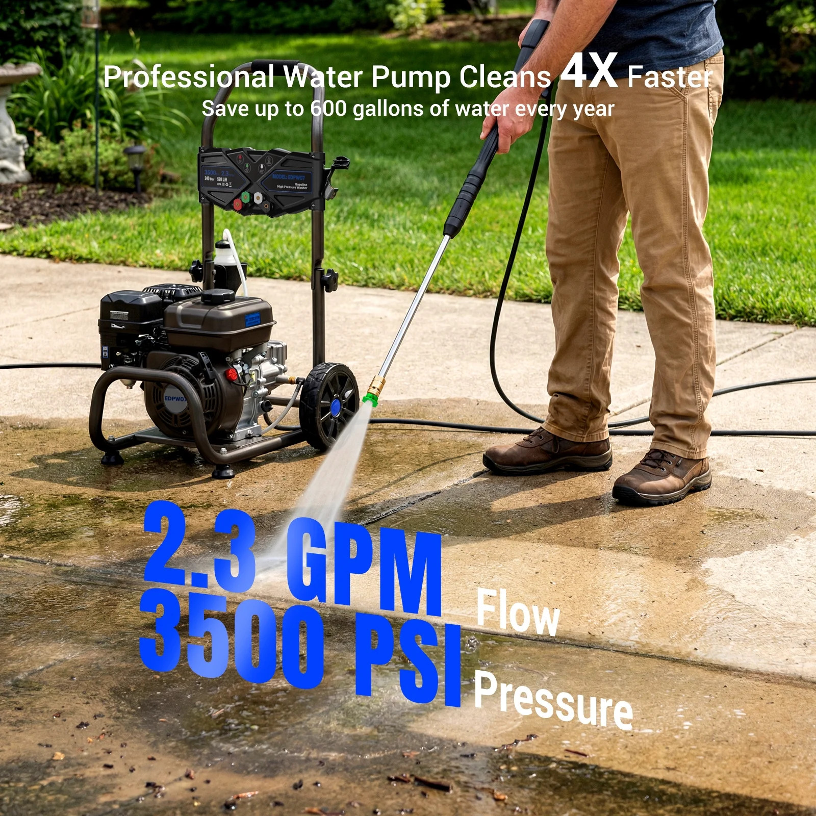 Efurden 3500PSI 2.3GPM Gas Pressure Washer, 209CC 7HP Engine