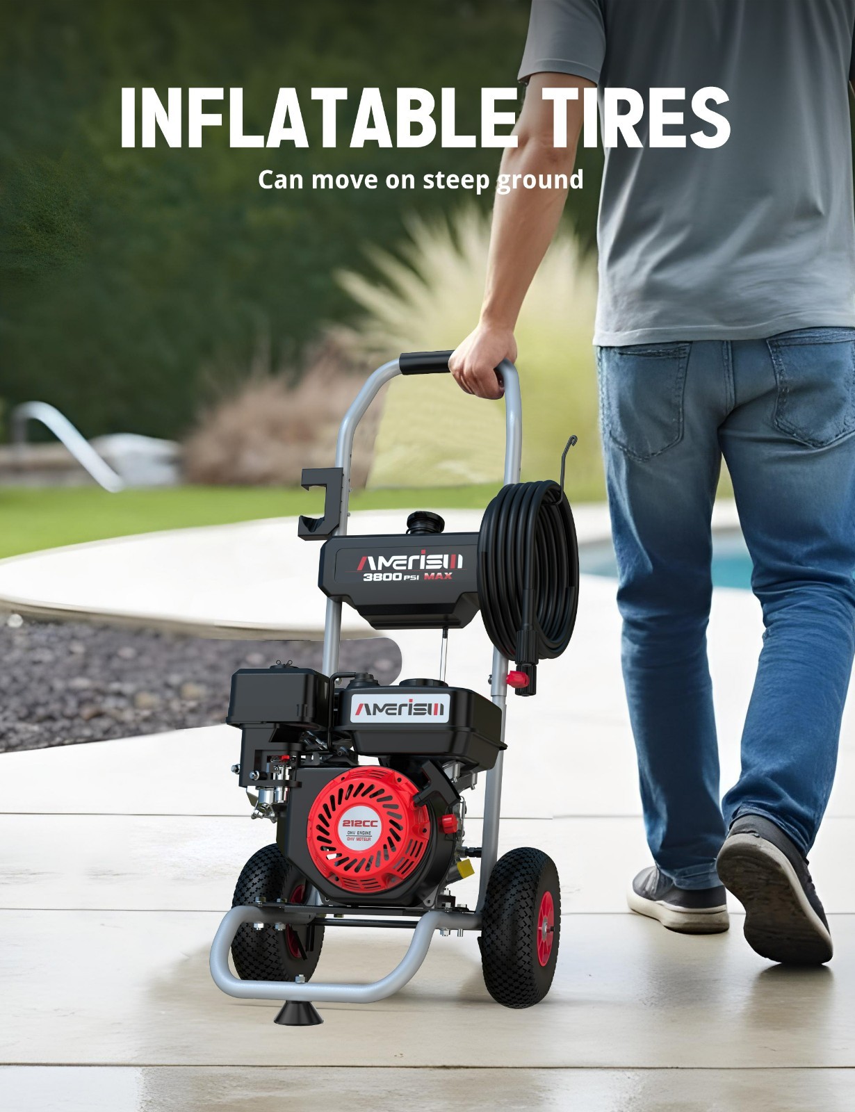 Amerisun 3800 PSI Gas High Pressure Washer, 2.5 GPM, 212cc Engine