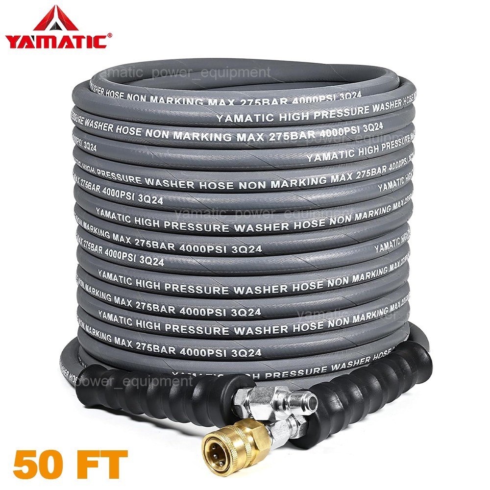 YAMATIC 5/16″ 4000 PSI Pressure Washer Hose 50/100FT with Swivel Quick Connector