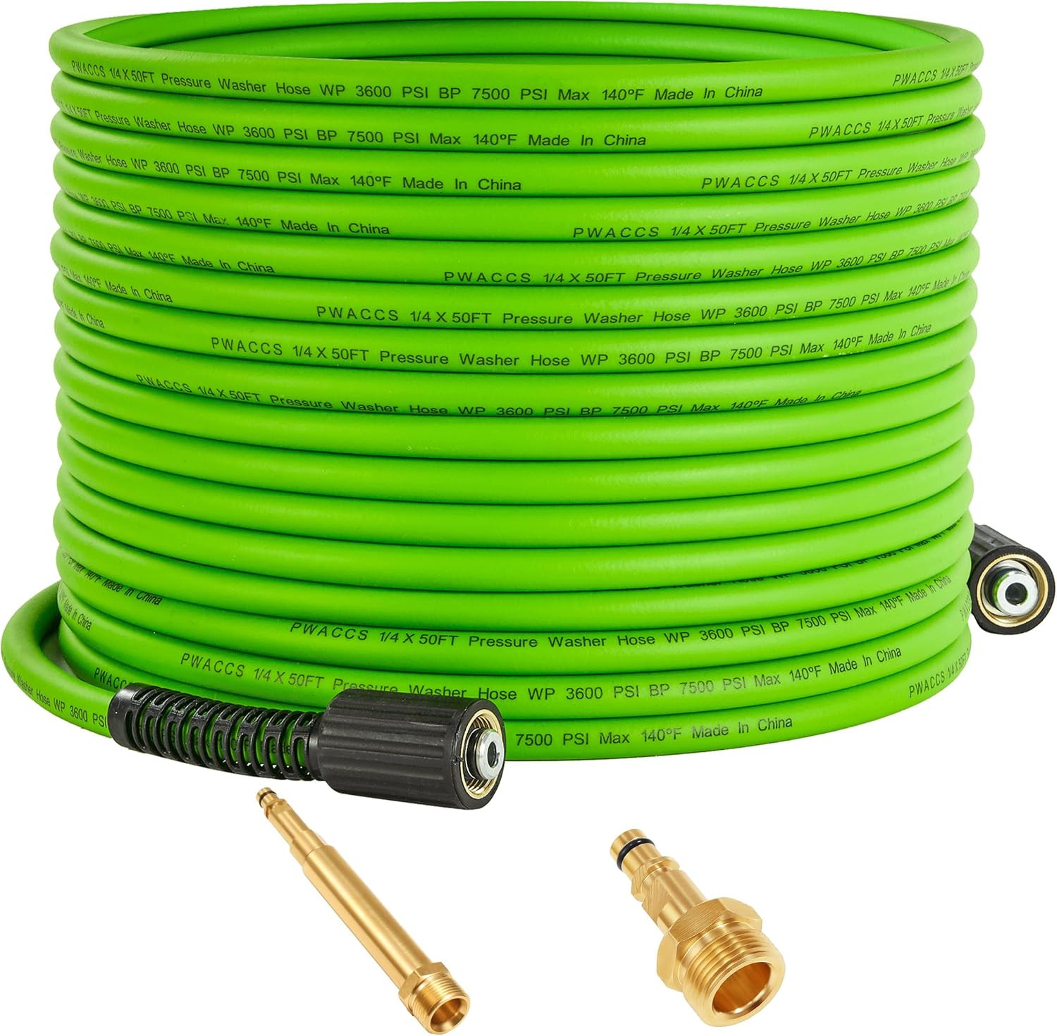 PWACCS Pressure Washer Hose 50 FT X 1/4″, Power Washer Hose Kink Resistant, High