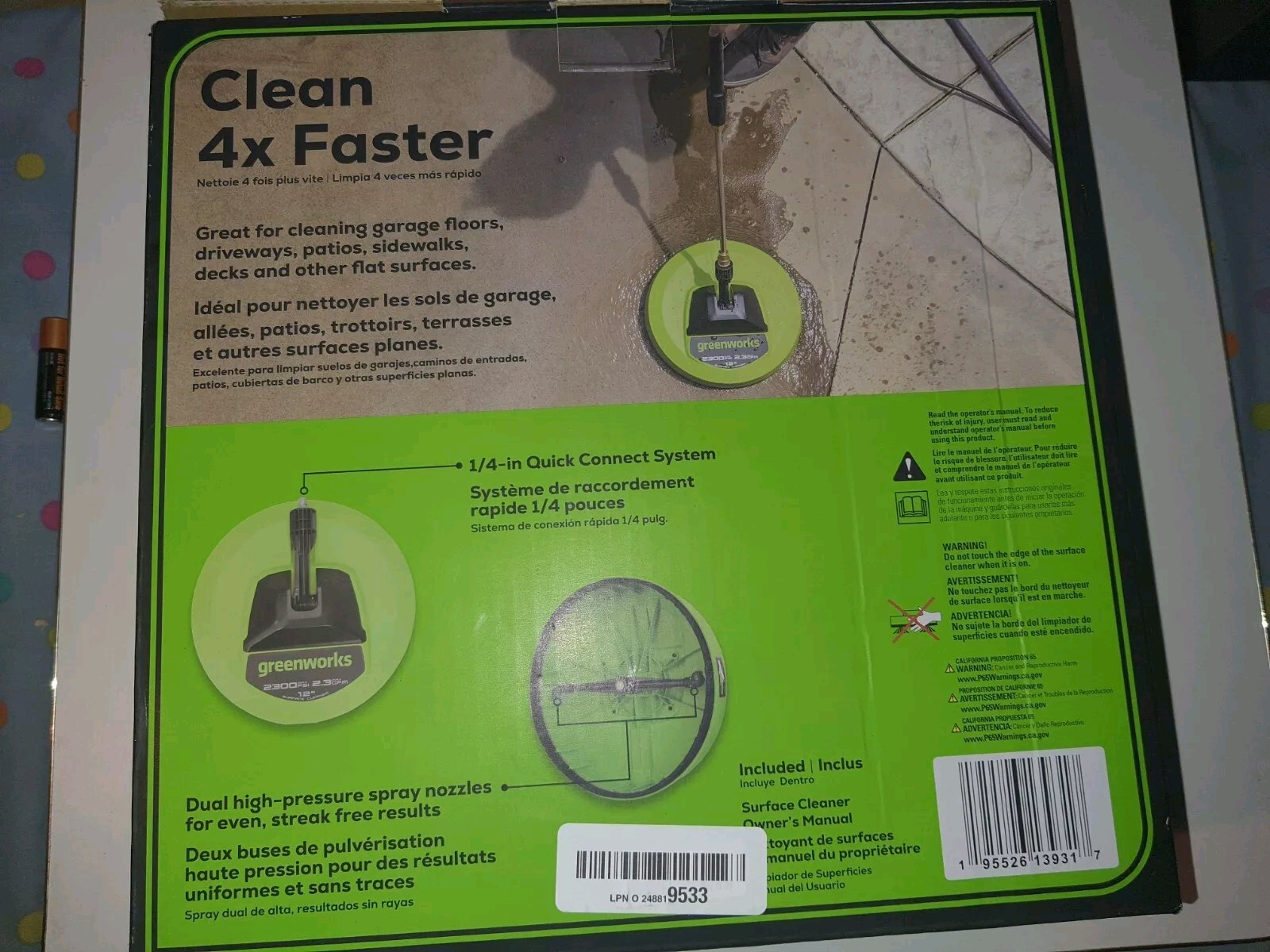 NEW Greenworks 12-in 2300 PSI Rotating Surface Cleaner for Electric Power Washer