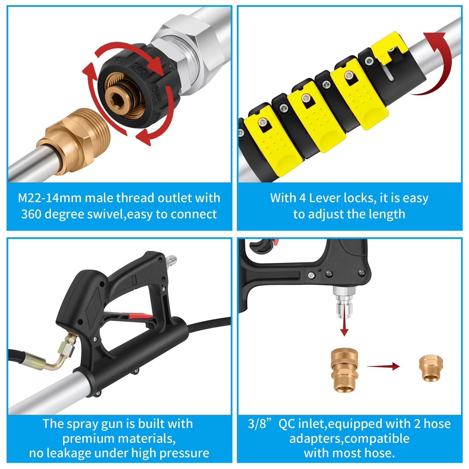 24 FT Telescoping Pressure Washer Wand Extension, Aluminum Power Washer Exten…