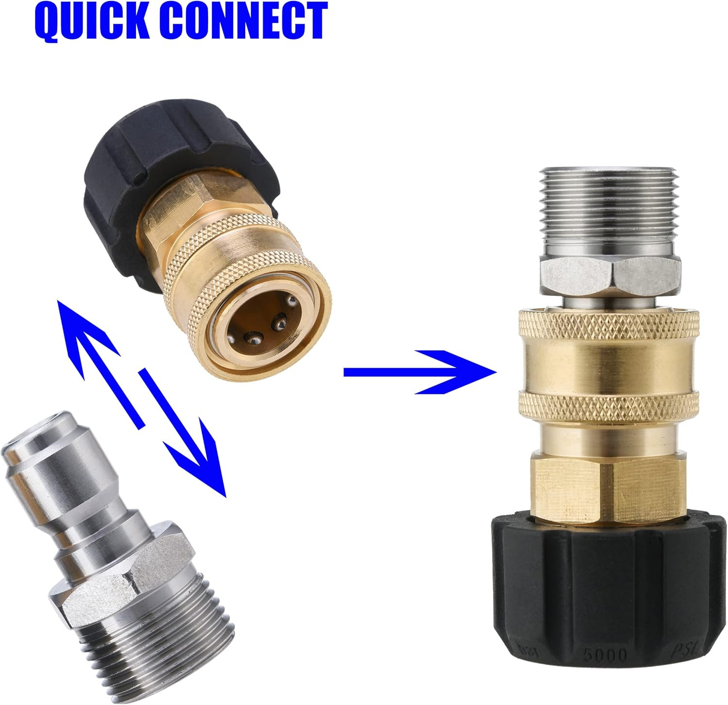 Pressure Washer Adapter Set, M22 to 3/8″ Quick Connect for Pressure Washer Hose,