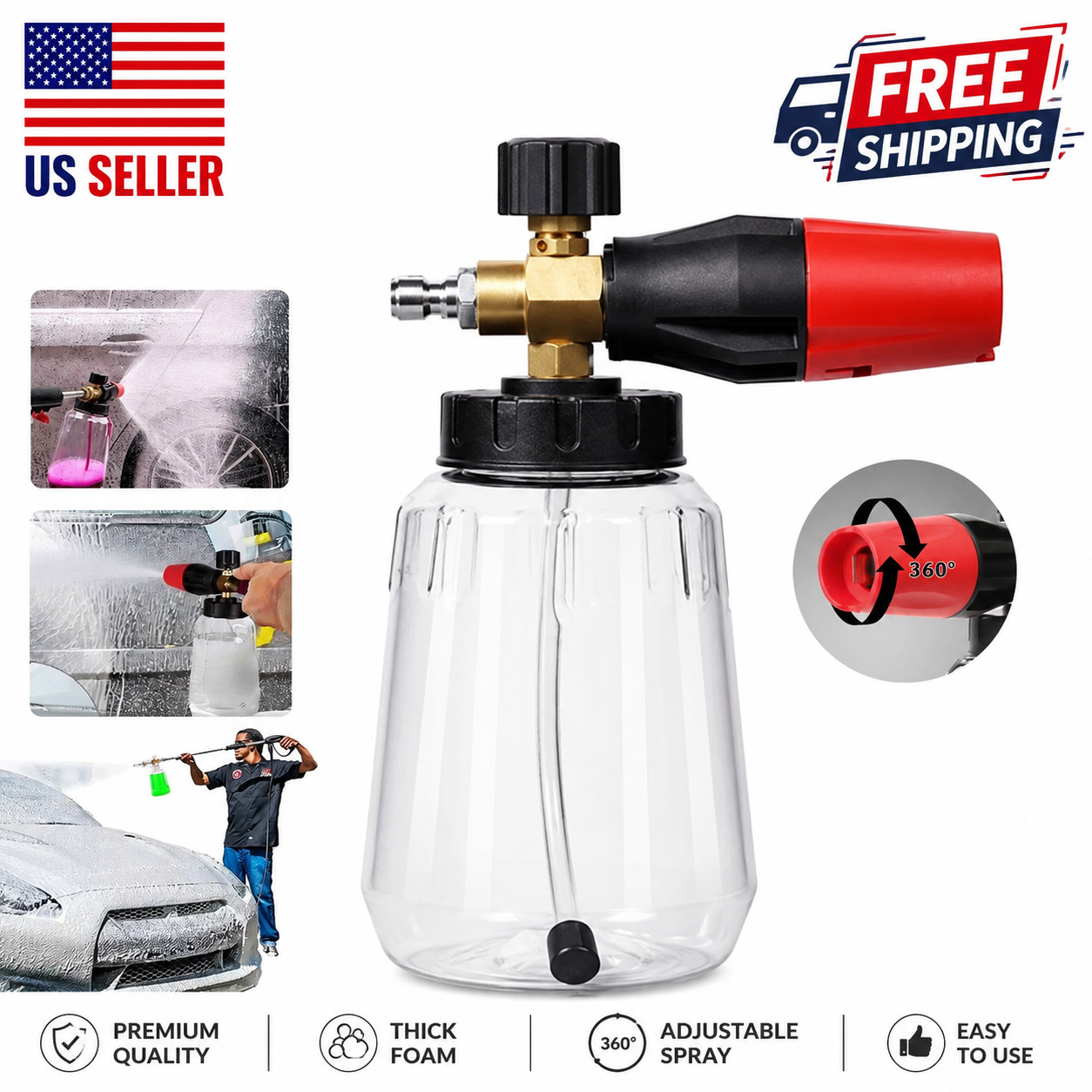 Snow Foam Lance Cannon Soap Bottle Sprayer For Pressure Washer Gun Jet Car Wash