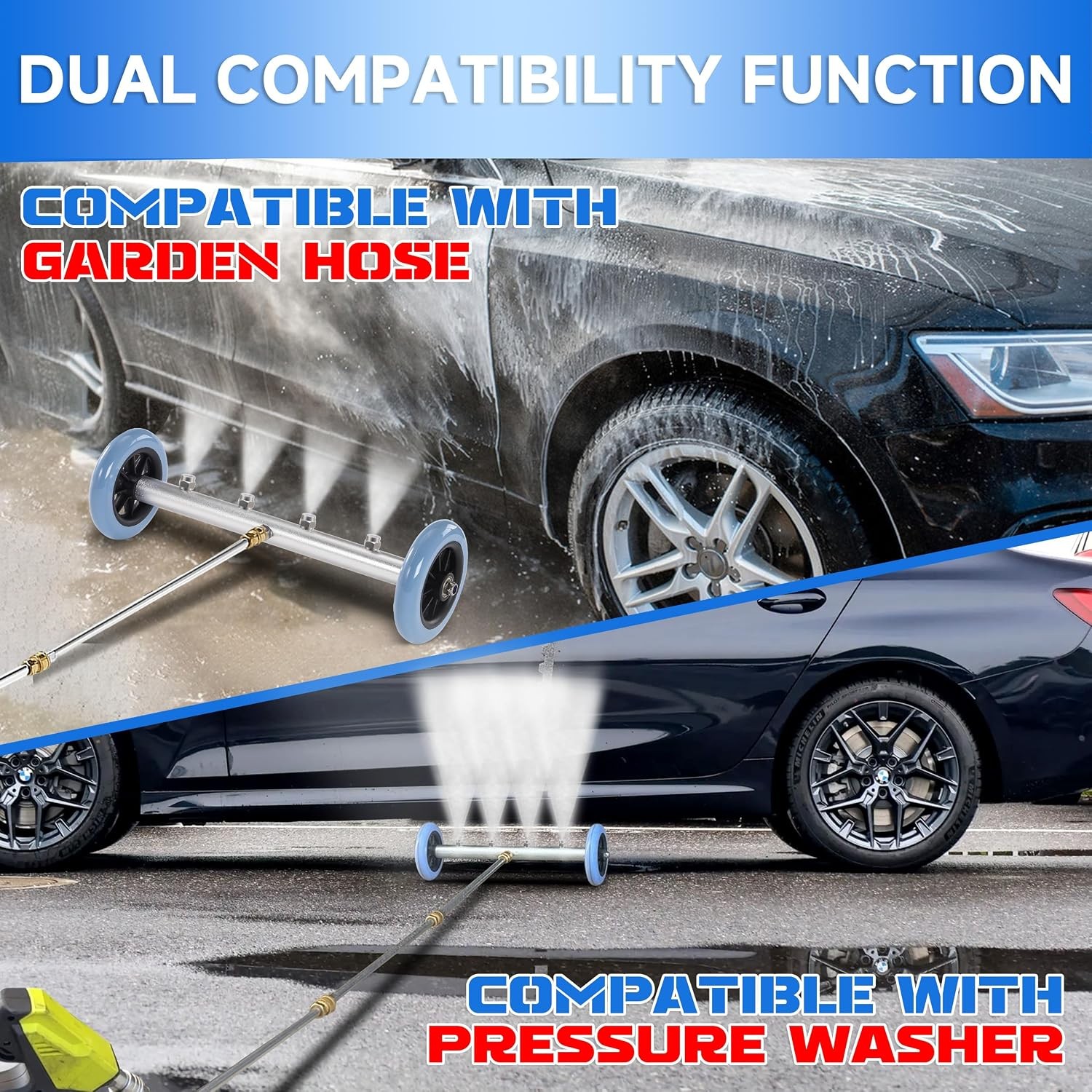 16 Inch Undercarriage Car Washer Pressure Washer Under Car Cleaner W/ 3 Pcs
