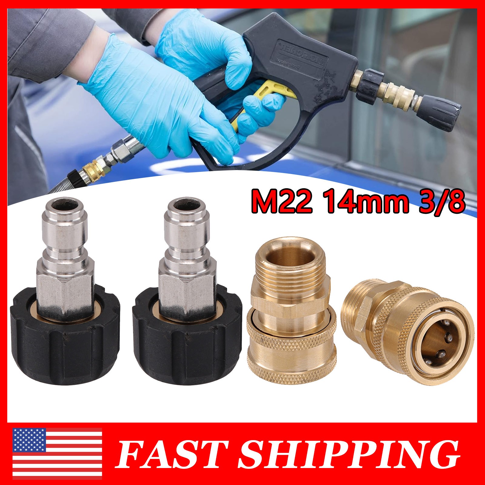 4PCS Pressure Washer Adapter Set Quick Disconnect M22 Swivel to 3/8” Connect