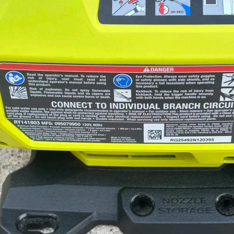 RYOBI RY141803 1800 PSI 1.2 GPM Electric Pressure Washer