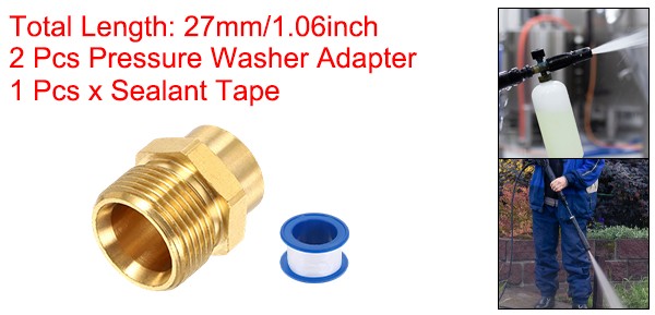 2 Pcs G1/4″ Female to M22 15mm Male Brass Pressure Washer Adapter with Tape