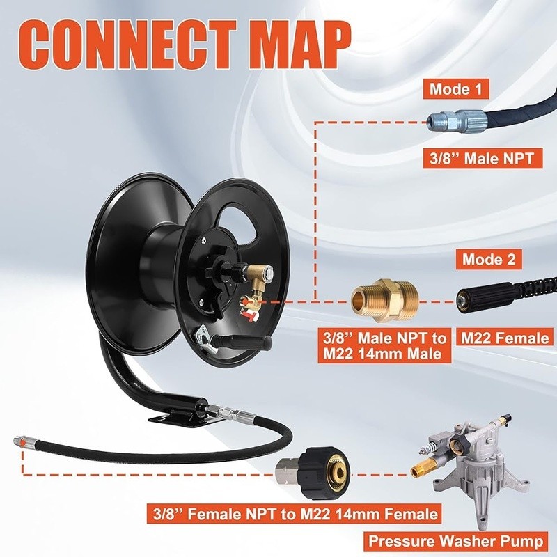Heavy Duty Pressure Washer Hose Reel 100ft Steel Frame Corrosion Resistant New