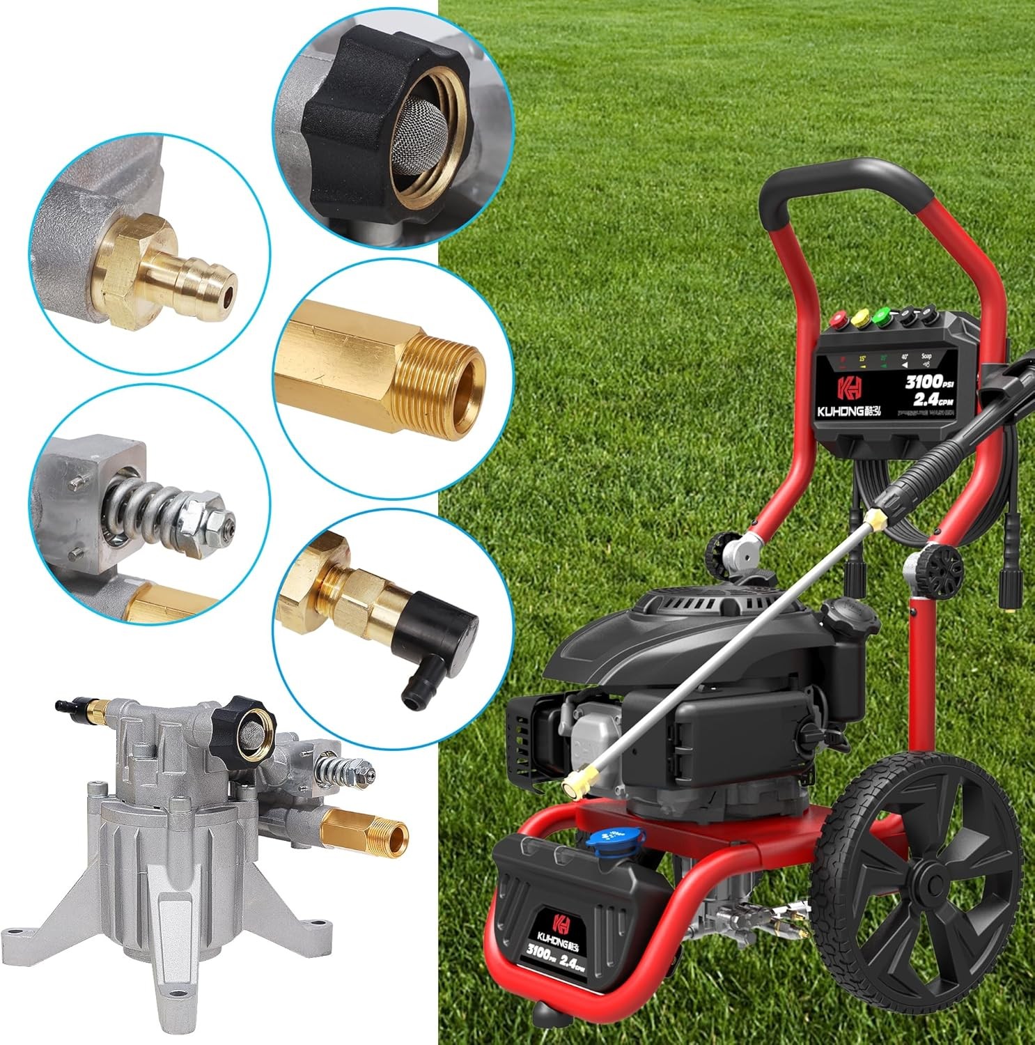 Biswing Pressure Washer Pump 3400 PSI Max 2.5 GPM 7/8″ Shaft Vertical Plunger Re