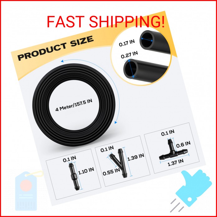 Windshield Washer Hose Kit, 4M Flexible Durable Rubber Washer Fluid Tubing & 30
