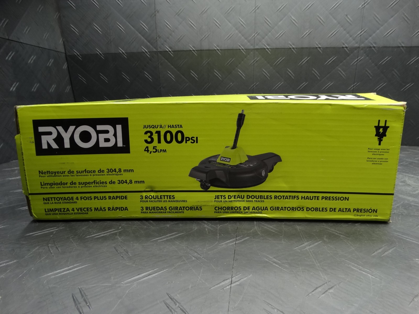 RYOBI 12 in 3100 PSI Electric Pressure Washer Surface Cleaner with Caster Wheels