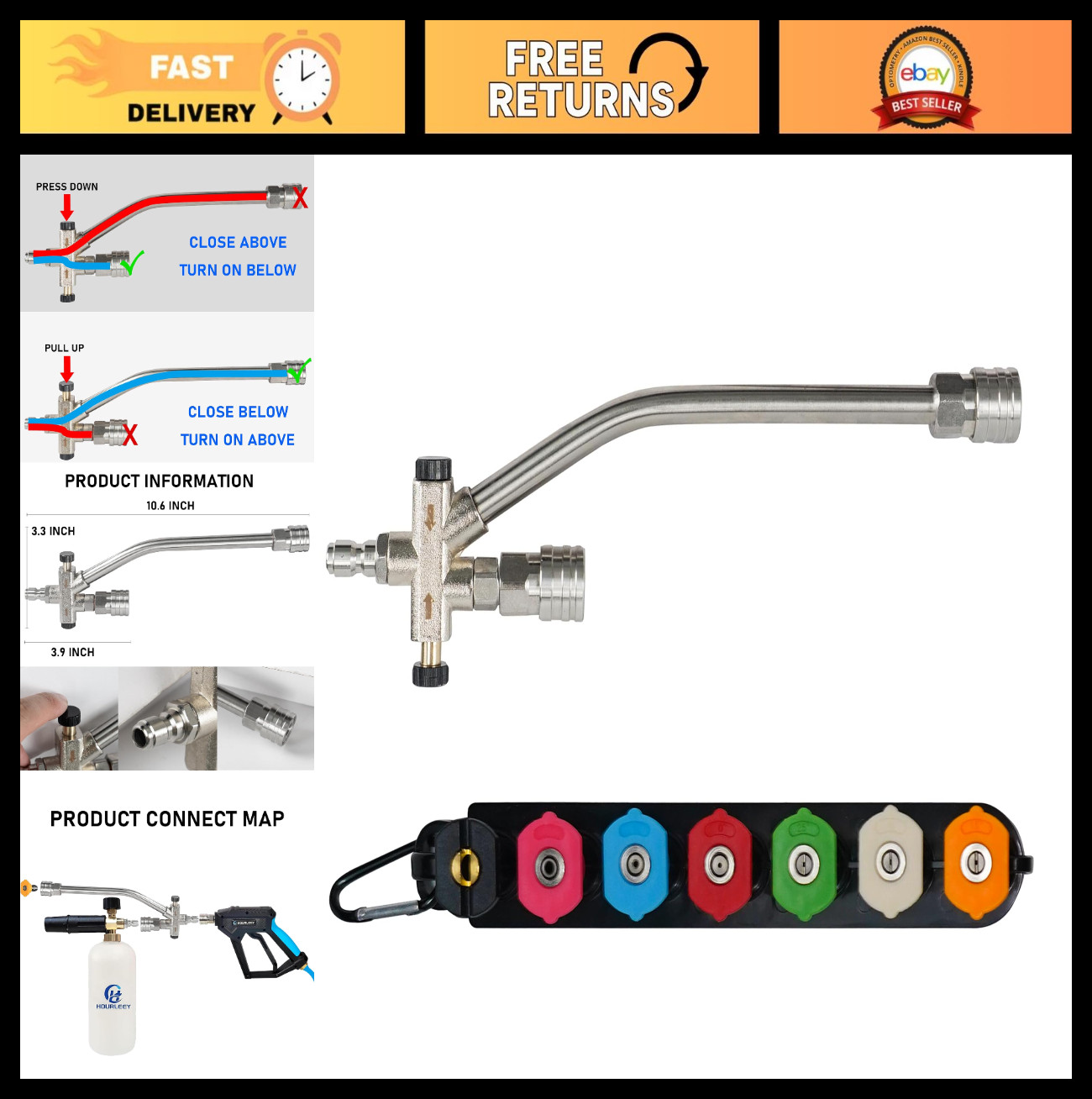 Foam Cannon Dual-Connector for Pressure Washer, 7 Nozzles, 4000 PSI, Quick Conne