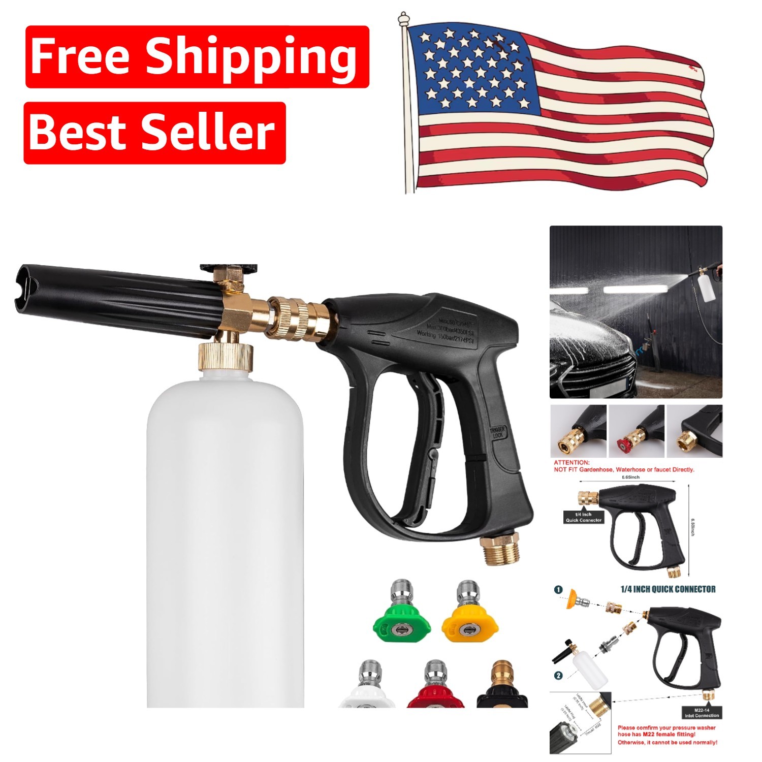 Compact Foam Cannon Pressure Washer Gun – 2000 PSI with Adjustable Nozzles