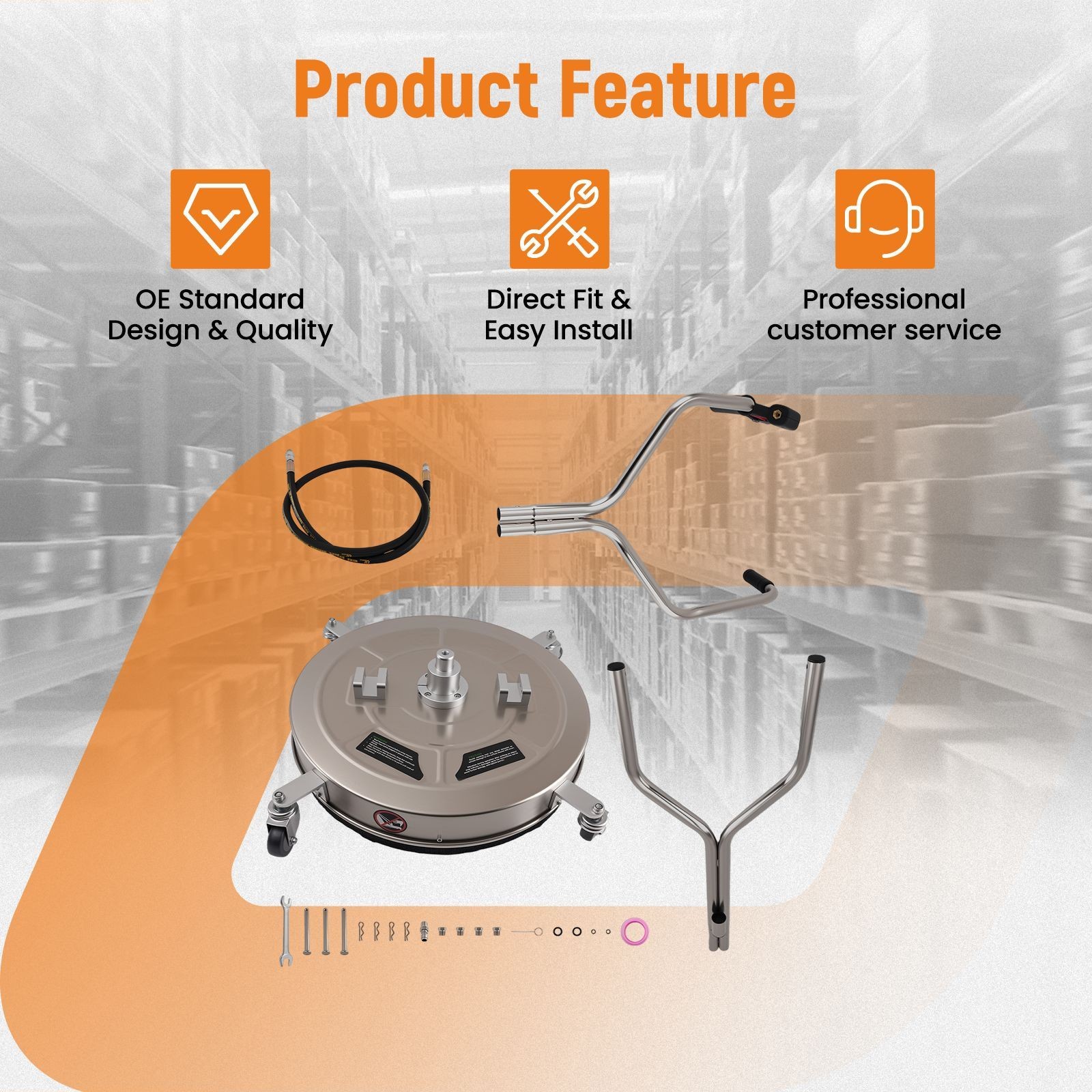 24 inch Power Washer Surface Cleaner Stainless Steel 4 Wheels Patio Cleaner