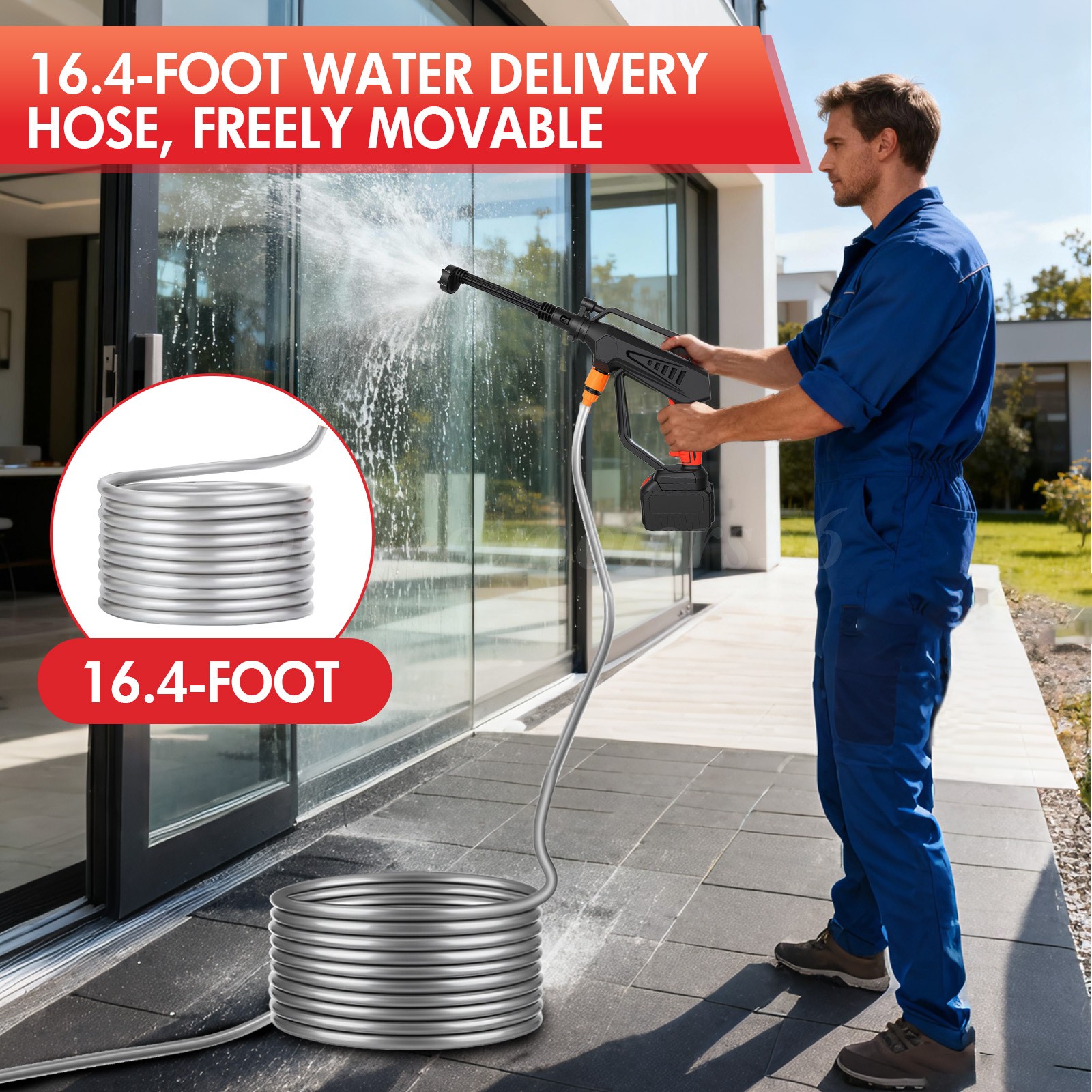 Cordless Pressure Washer 870PSI Portable Power Washer w/6-in-1 Nozzle LCD Screen
