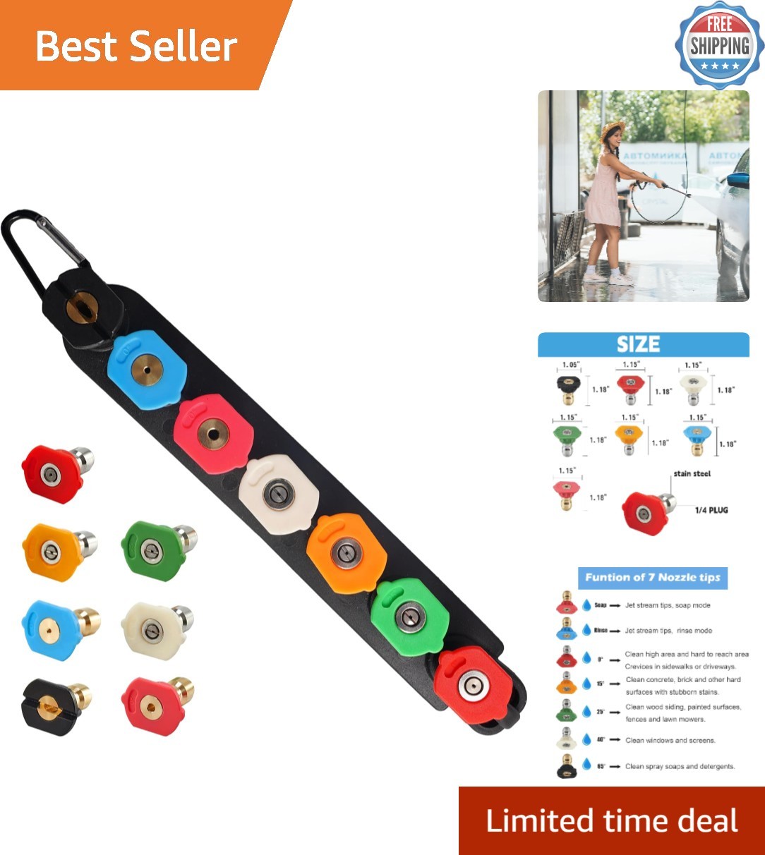 7 Pressure Washer Nozzle Tips with Holder – 4000 PSI Quick Connect System